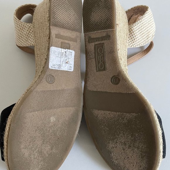 Cato Espadrilles Sandals Beige Black Canvas Wedges - Picture 3 of 3